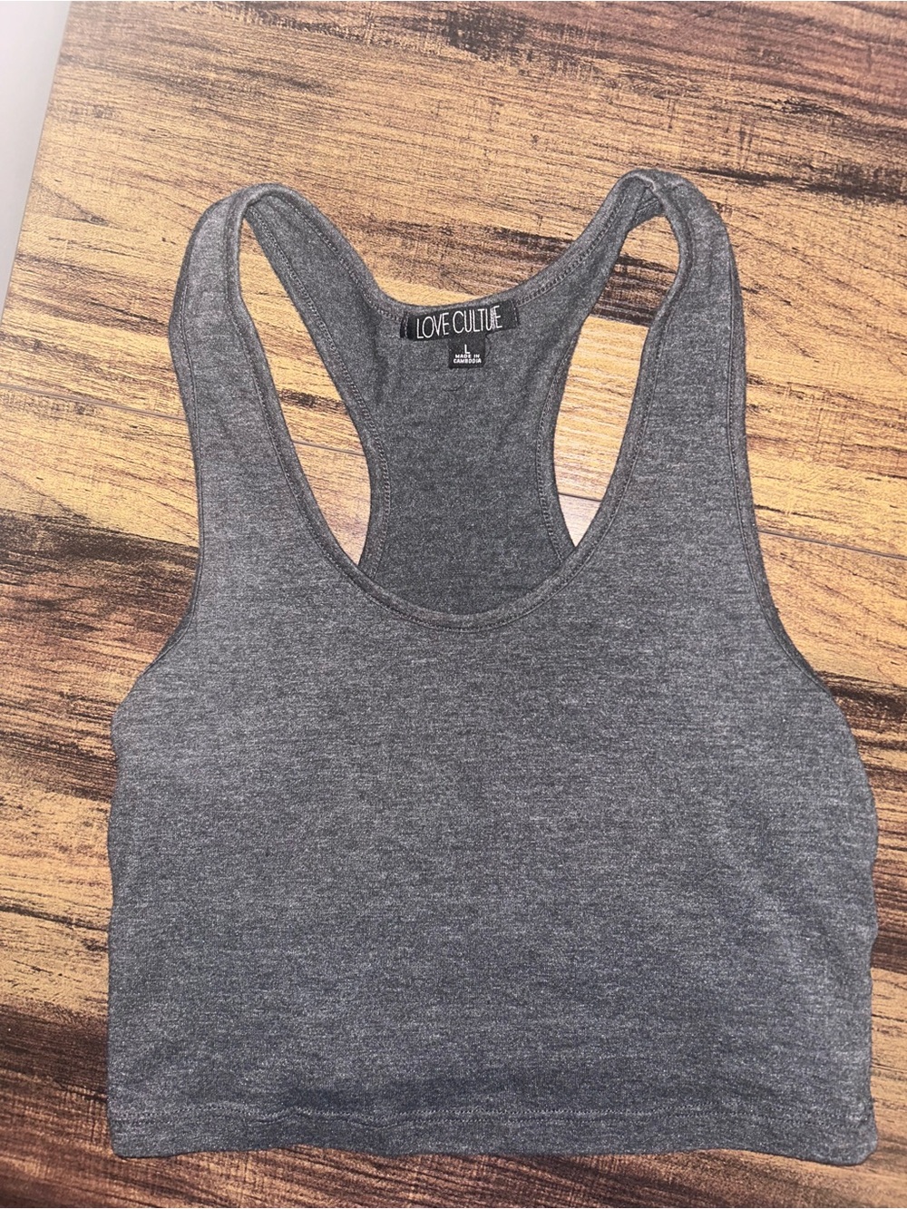 Love Culture Charcoal Racerback Crop Tank